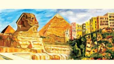 لوحة تعبر عن الحضارتين المصرية واليمنية