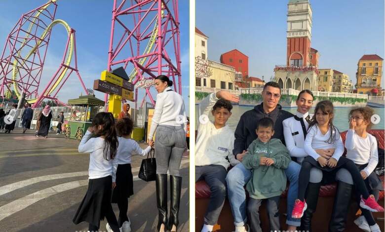 رونالدو وجورجينا والأولاد فى مدينة ملاهى الرياض
