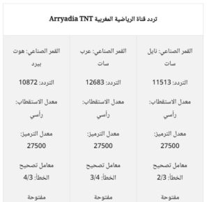 تردد قناة الرياضية المغربية Arryadia TNT