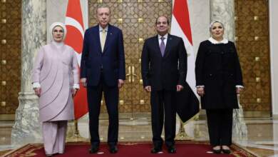الرئيس السيسى وقرينته خلال استقبال نظيره التركى أردوغان وقرينته