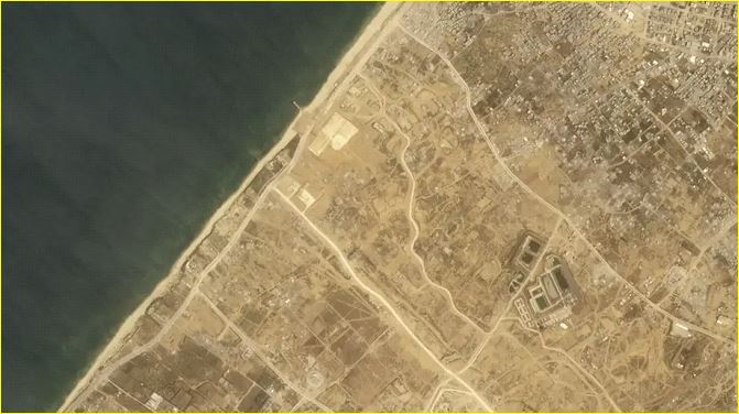 صورة أقمار صناعية تظهر رصيفًا على شاطئ غزة لتوصيل المساعدات الإنسانية