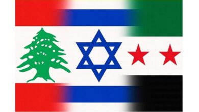 أعلام سوريا وإسرائيل ولبنان