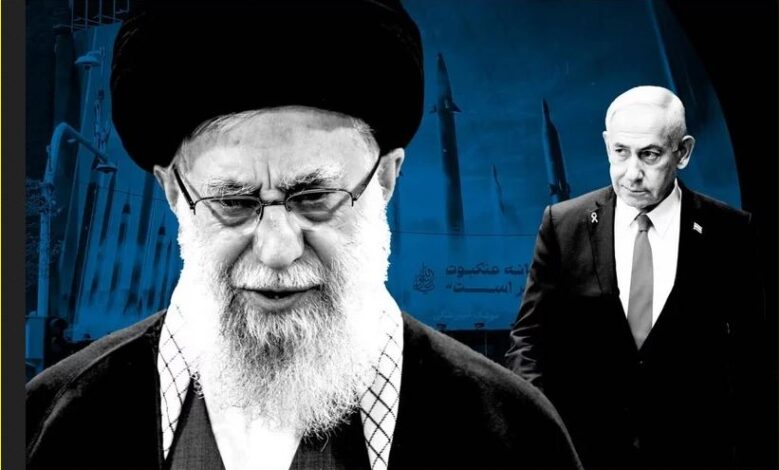 المرشد الإيرانى خامنئى وفى الخلفية نتنياهو
